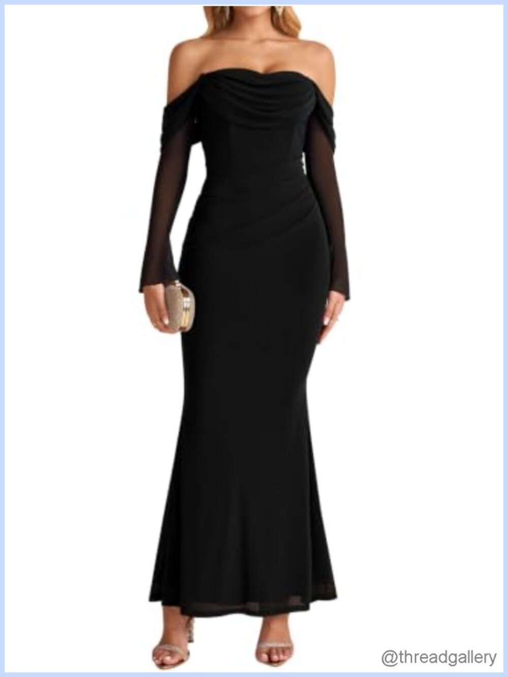 Off Shoulder Corset Long Sleeve Maxi Dress Formal Wedding Guest